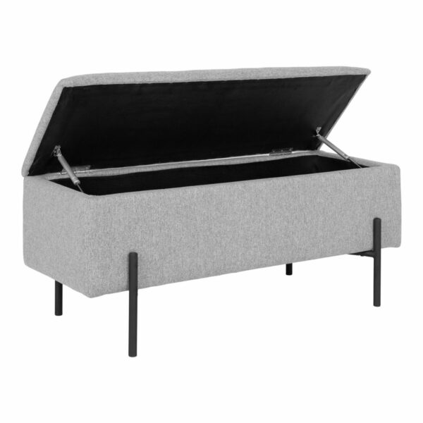 banc coffre watford rangement pratique tissu gris ouvert