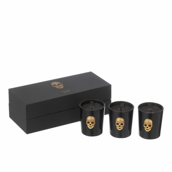 coffret 3 bougies parfumées skull nuit noir 16 heures