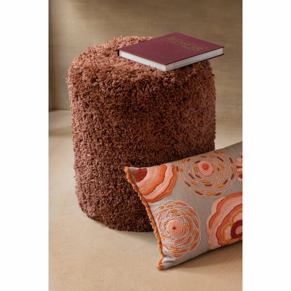 pouf cylindre duveteux en tissu bouclette brique decor