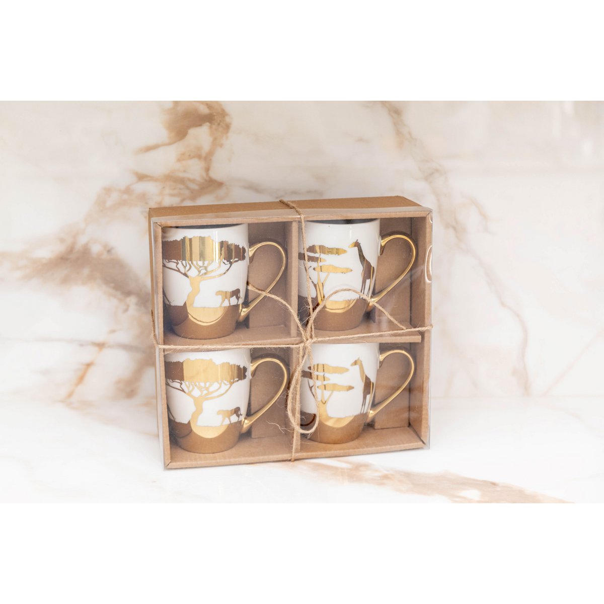 lot de 4 mugs savane doré   boîte