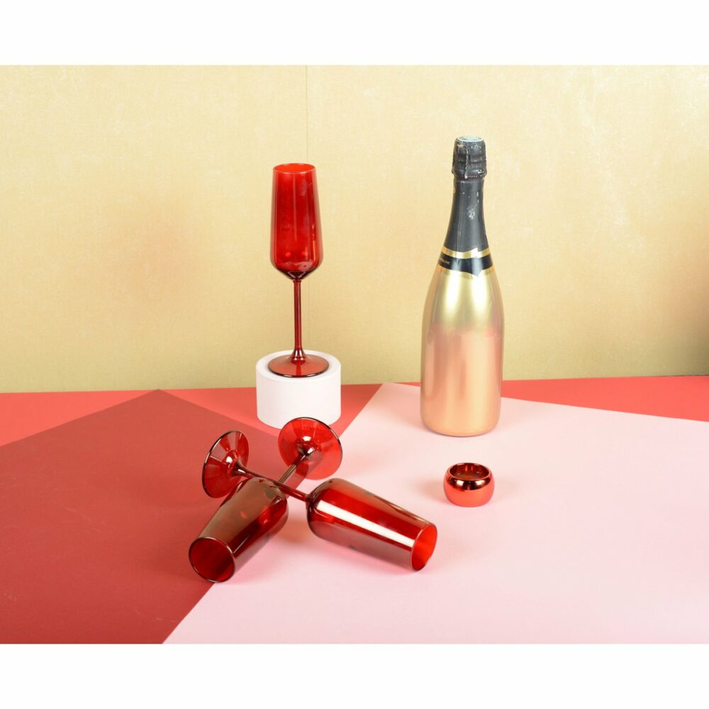 lot de 6 flutes à champagne rouges décor