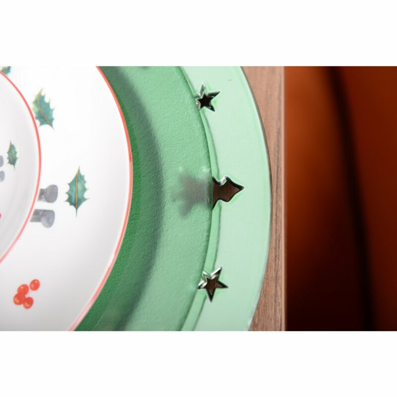 dessous dassiette vert brillant avec décor sapin detail