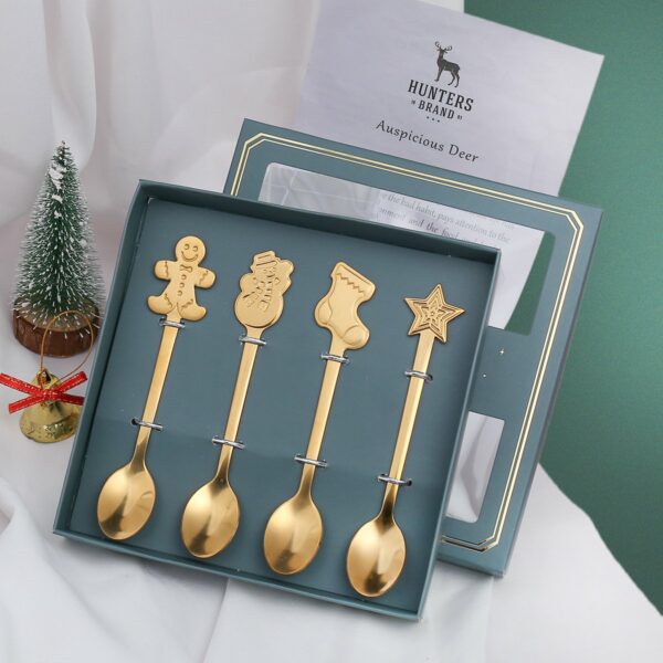 lot de 4 petites cuillères noel dorées en coffret