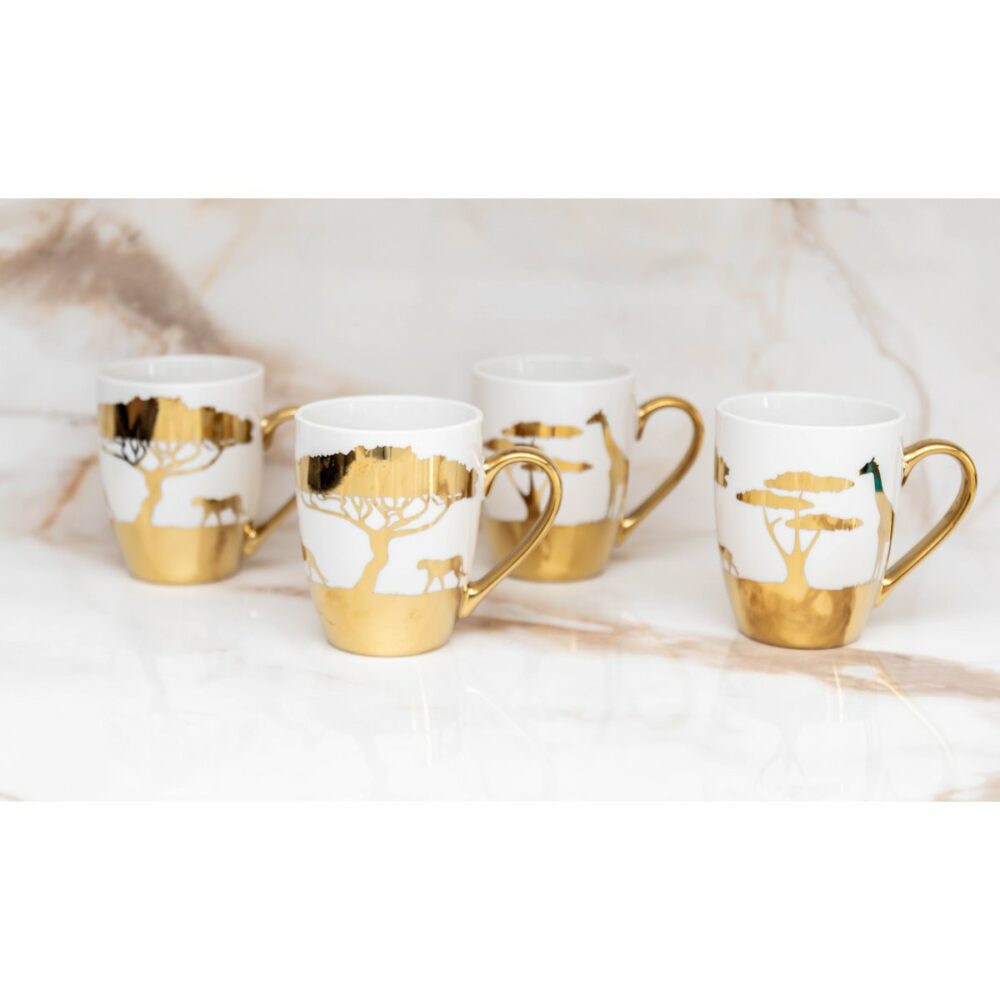 lot de 4 mugs savane doré   décor