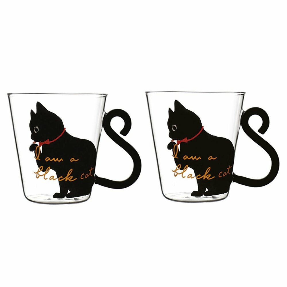 lot de 2 tasses forme et décor chat à thé ou café