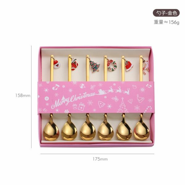 lot de 6 cuillères dorées décorations de noël coffret face