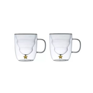 lot de 2 tasses à thé et chocolat chaud en verre double paroi motif etoile