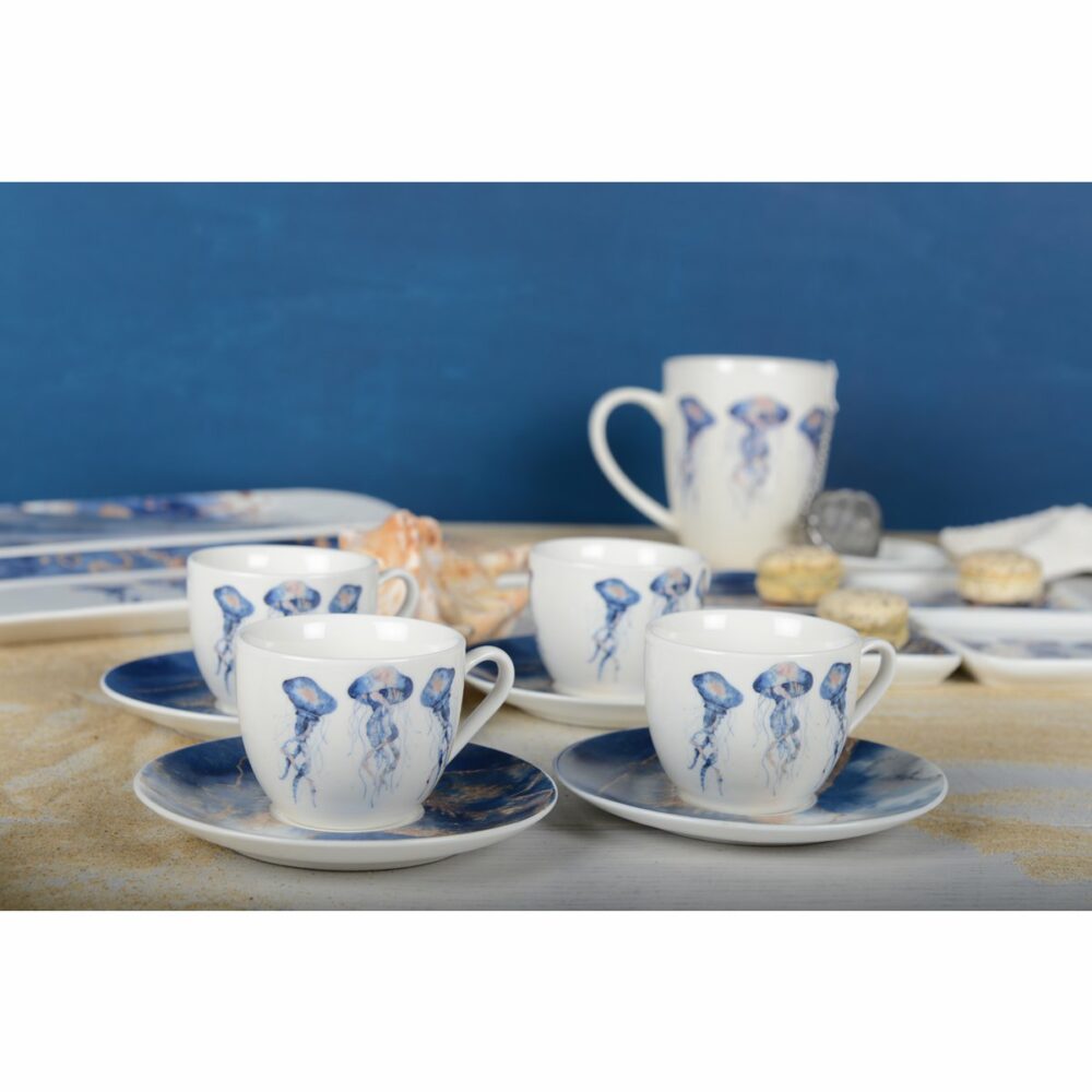 lot de 4 tasses à café avec sous tasse méduse decor