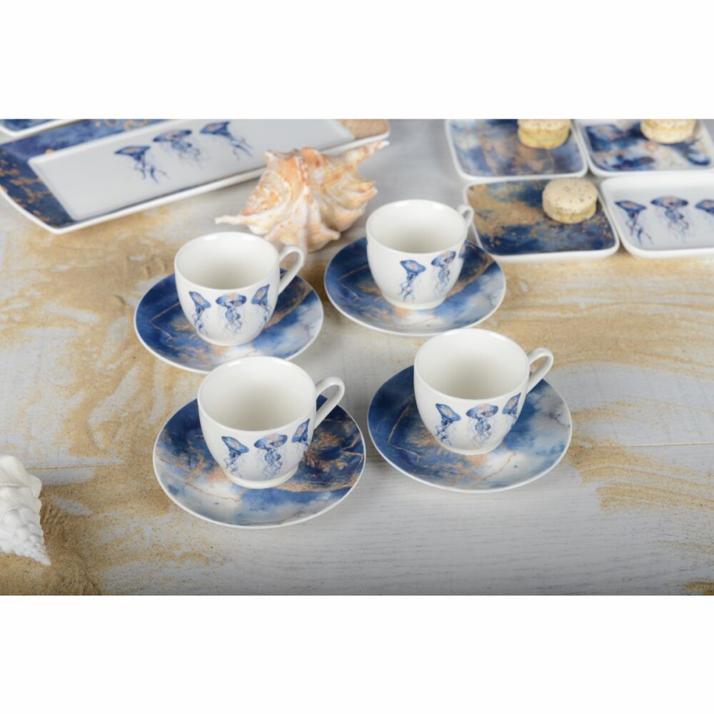 lot de 4 tasses à café avec sous tasse méduse décor2